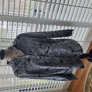 Lauren Ralph Lauren Blouse Black White Button Up Cotton No Iron - Size 2X